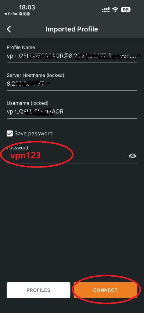 点击 CONNECT 连接